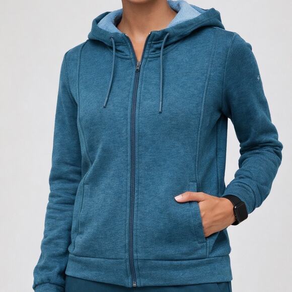 FIGS Women’s Small Essential Full-Zip Hoodie Caribbean Blue Fleece Scrubs Jacket - Picture 1 of 7